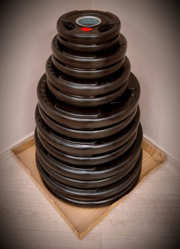 Набор олимпийских дисков 51 мм. обрезиненных (пары) от 1,25-25 кг с 3-мя хватами VictoryFit