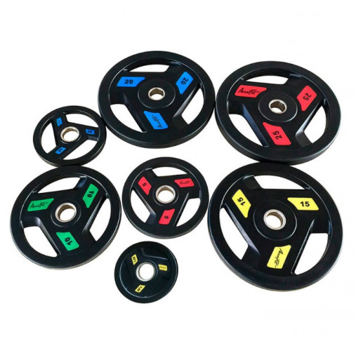 Олимпийский обрезиненный диск AeroFit 2.5 кг, черно-синий, с 3-мя хватами. Посадочное кольцо из нержавеющей стали, Ø 51,5 мм