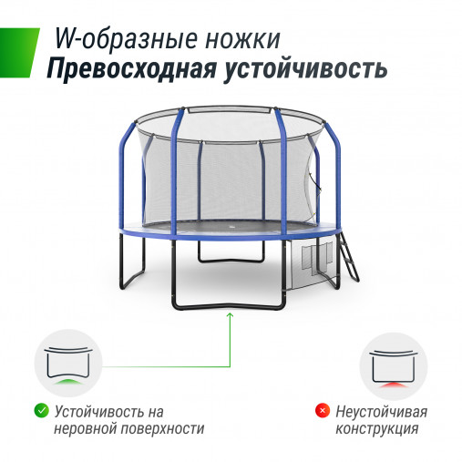 Батут UNIX line SUPREME GAME 10 ft (3,05 м) синий, с внутренней защитной сетью и лестницей