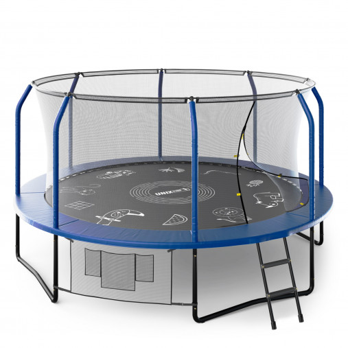Батут каркасный UNIX line 14 ft (4.27 м) SUPREME GAME (синий) с внутренней защитной сетью и лесницей Батут каркасный UNIX line 14 ft (4.27 м) SUPREME GAME (синий) с внутренней защитной сетью и лесницей