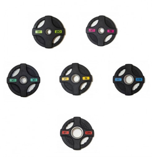 Набор черных олимпийских дисков 51 мм OFT 2HGP 1,25-20 кг (общий вес 107,5 кг) обрезиненных с двойным хватом (12 блинов) Набор черных олимпийских дисков 51 мм OFT 2HGP 1,25-20 кг (общий вес 107,5 кг) обрезиненных с двойным хватом (12 блинов)